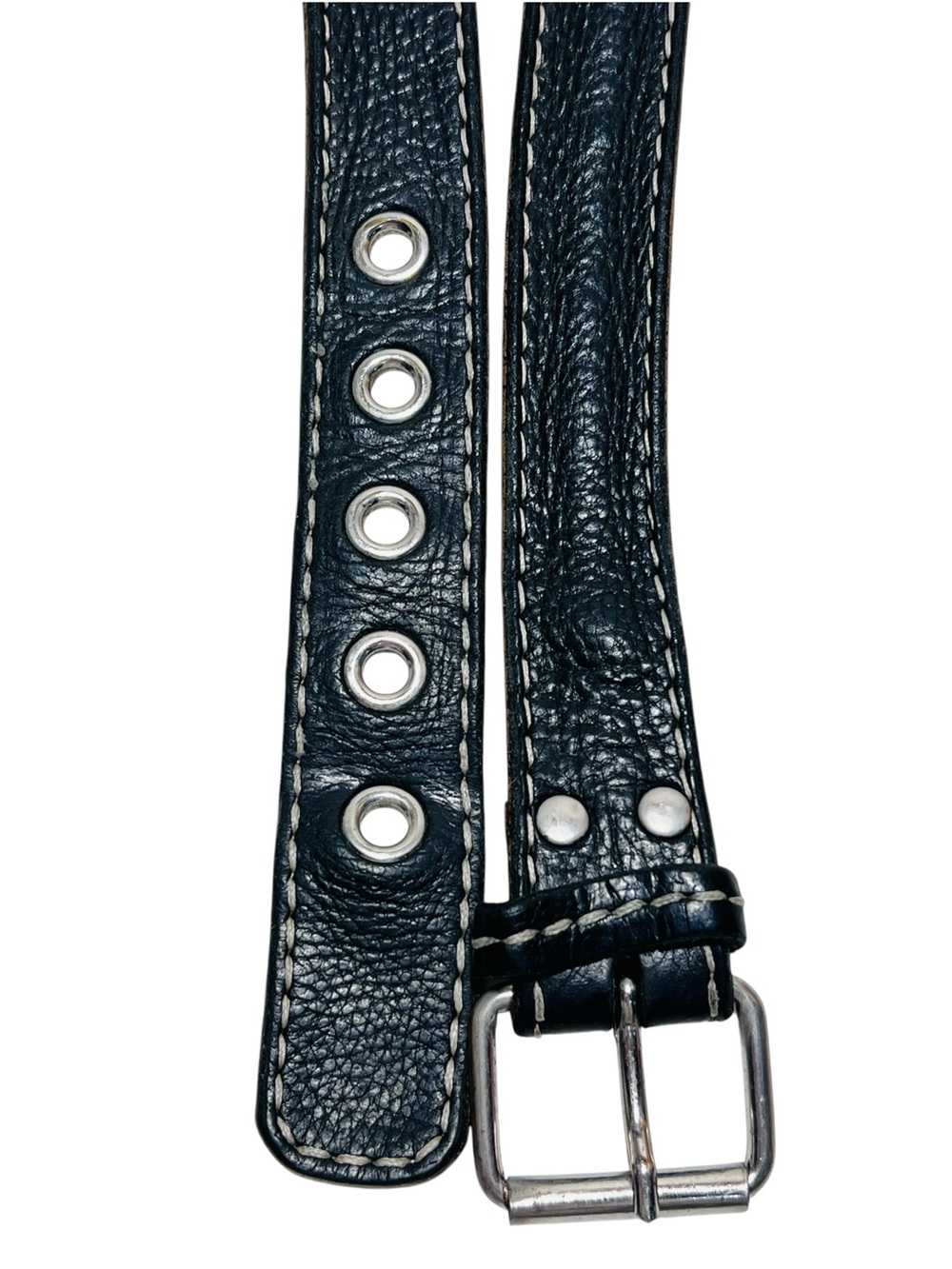 Roots Black Leather Belt with Silver Hardware